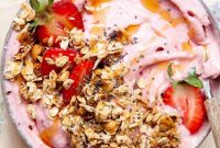 Creamy Strawberry Smoothie Bowl Recipe with Granola Topping