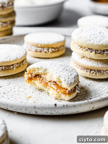 Alfajores de maicena on a white speckled plate.