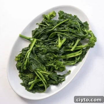 Garlicky Sausage and Broccoli Rabe Pasta 5 Boiled broccoli rabe on a plate.