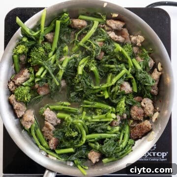Garlicky Sausage and Broccoli Rabe Pasta 10 Chopped broccoli rabe added to the sauce.
