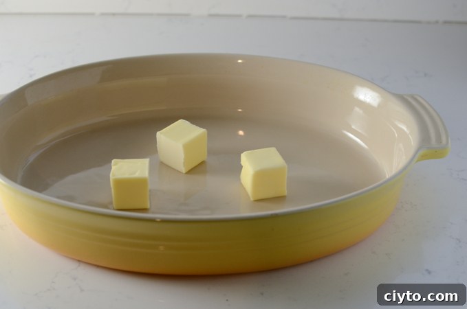 Butter melting in the baking pan
