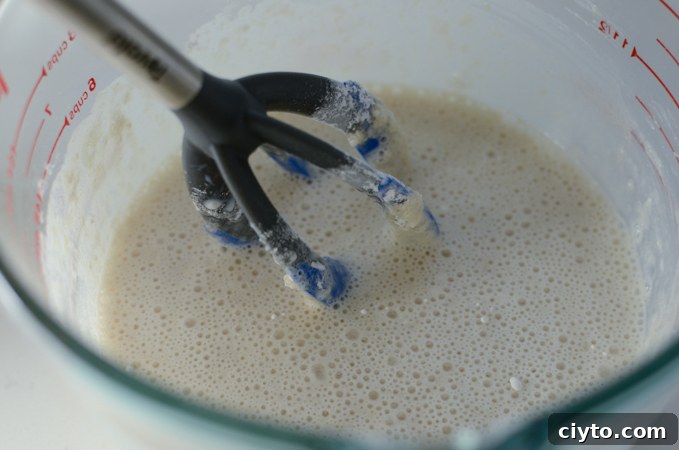 Mixing the batter for the cobbler