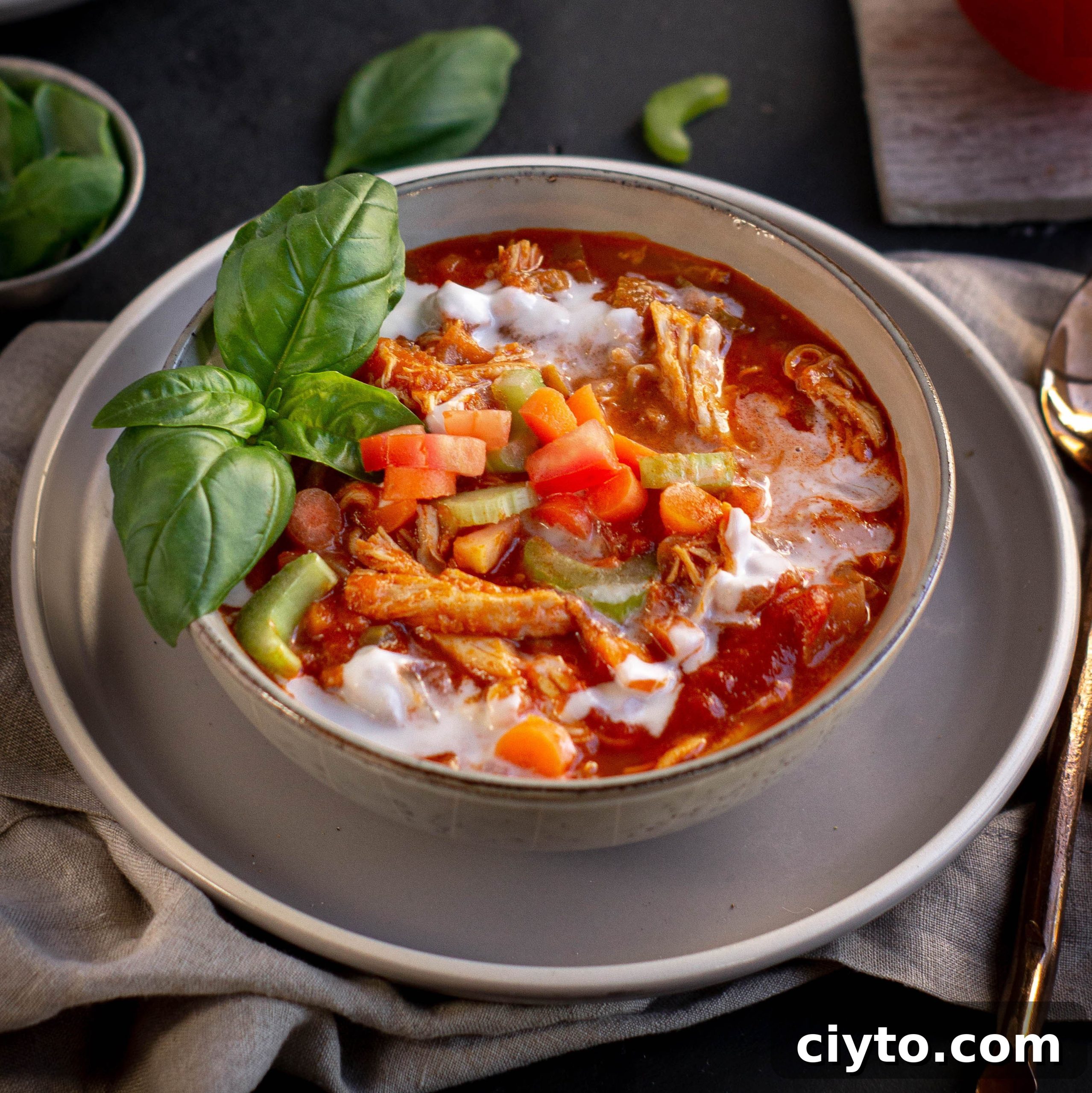 Whole30 Tomato Basil Chicken Soup - Paleo, gluten-free, dairy-free, and can be made in the Instant Pot
