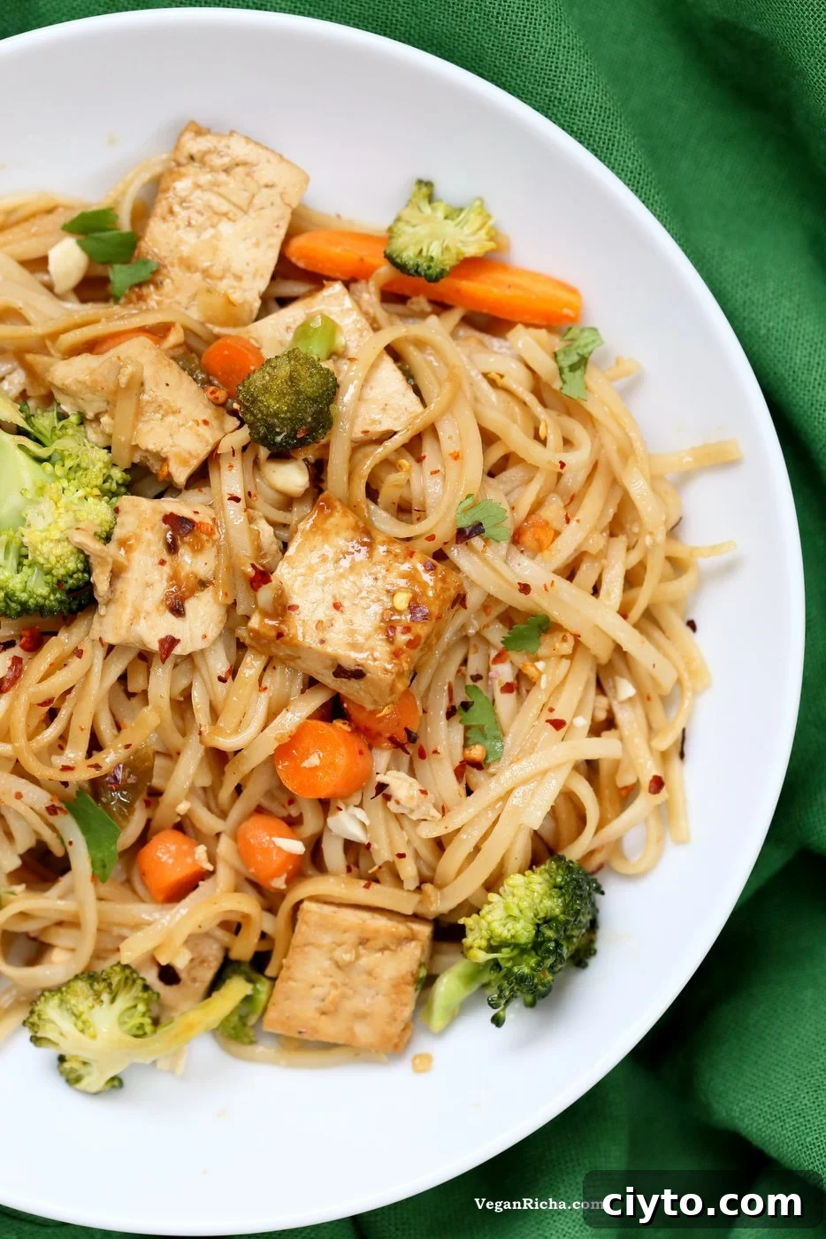 Tofu and Brown Rice Noodles in Hoisin Sauce. Vegan Hoisin Sauce Noodle Stir fry. Use more veggies to make tofu-free. Vegan Gluten-free Recipe | VeganRicha.com