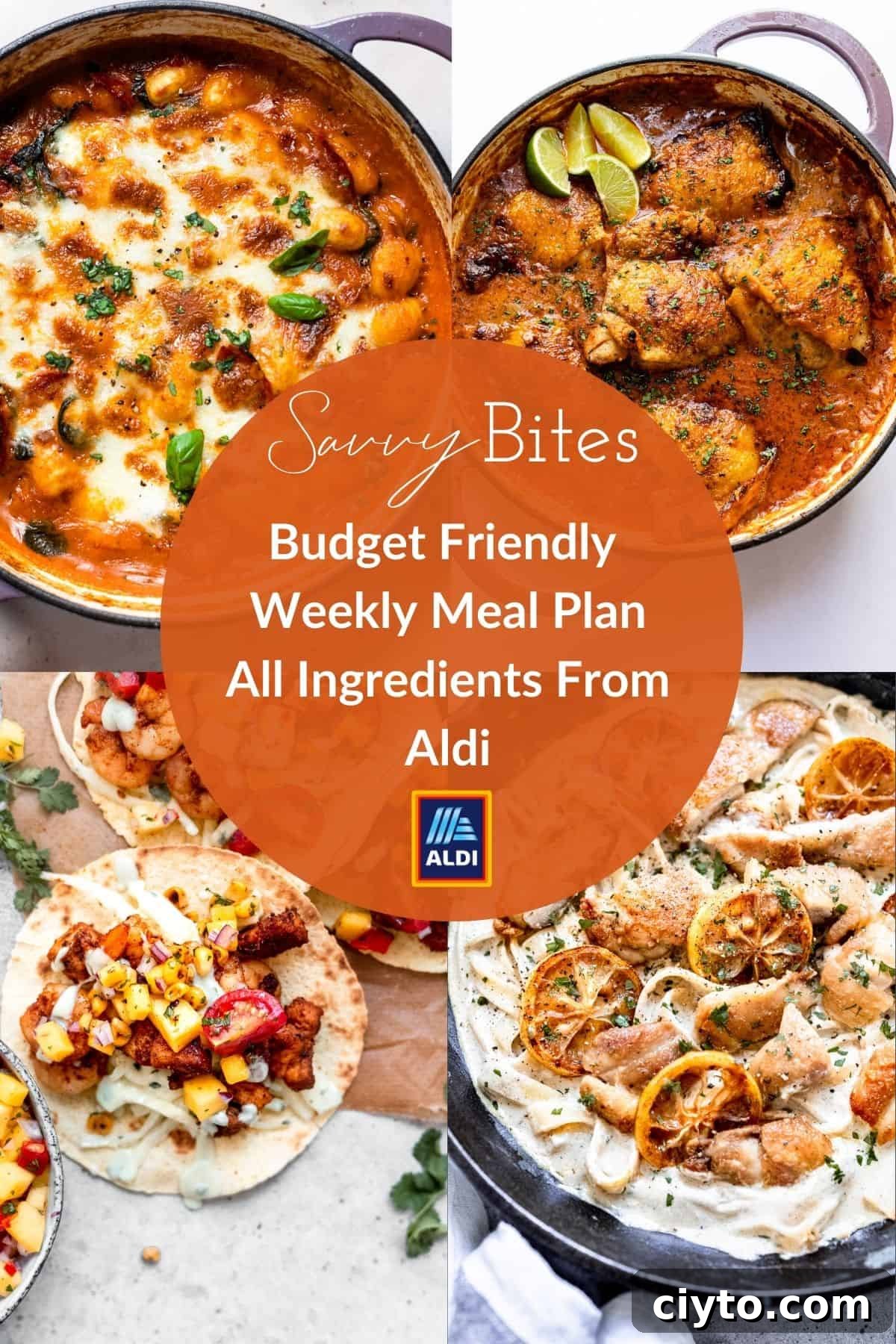 Aldi weekly meal plan image collage.