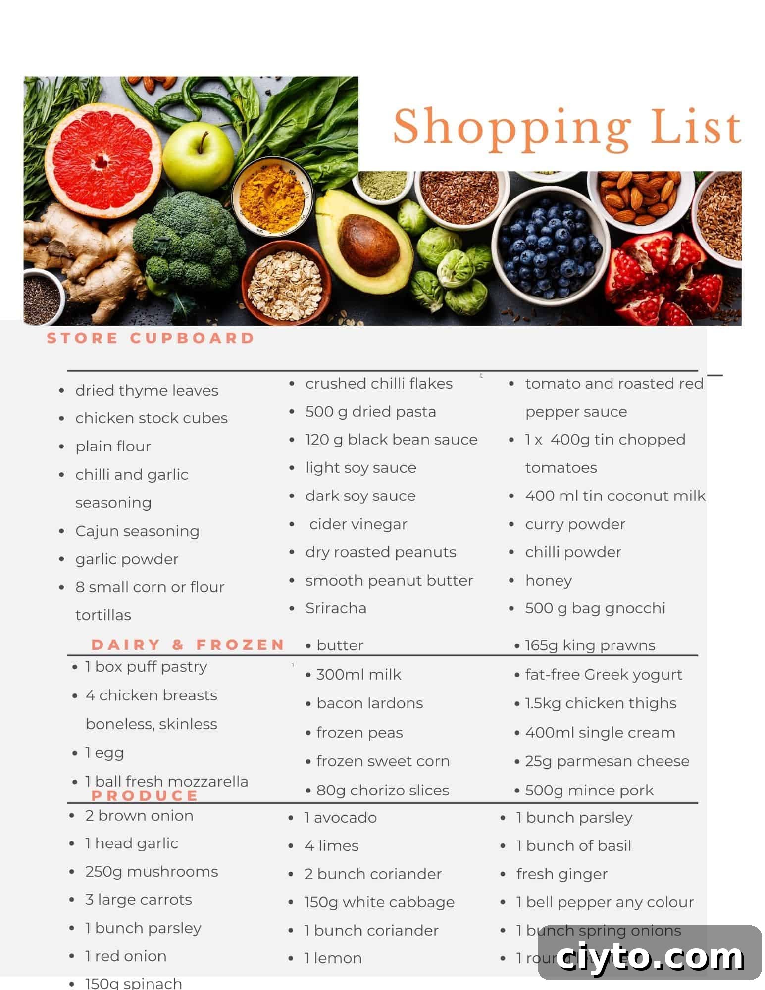 Aldi meal plan shopping list.