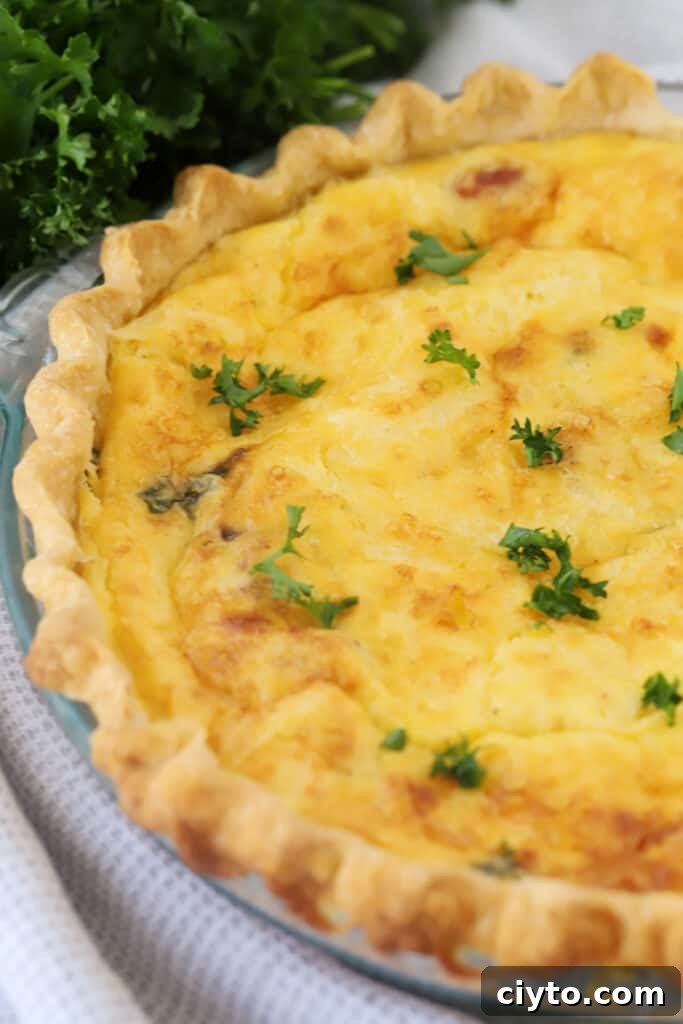 mushroom and bacon quiche recipe, an easy and delicious breakfast, lunch, or dinner.