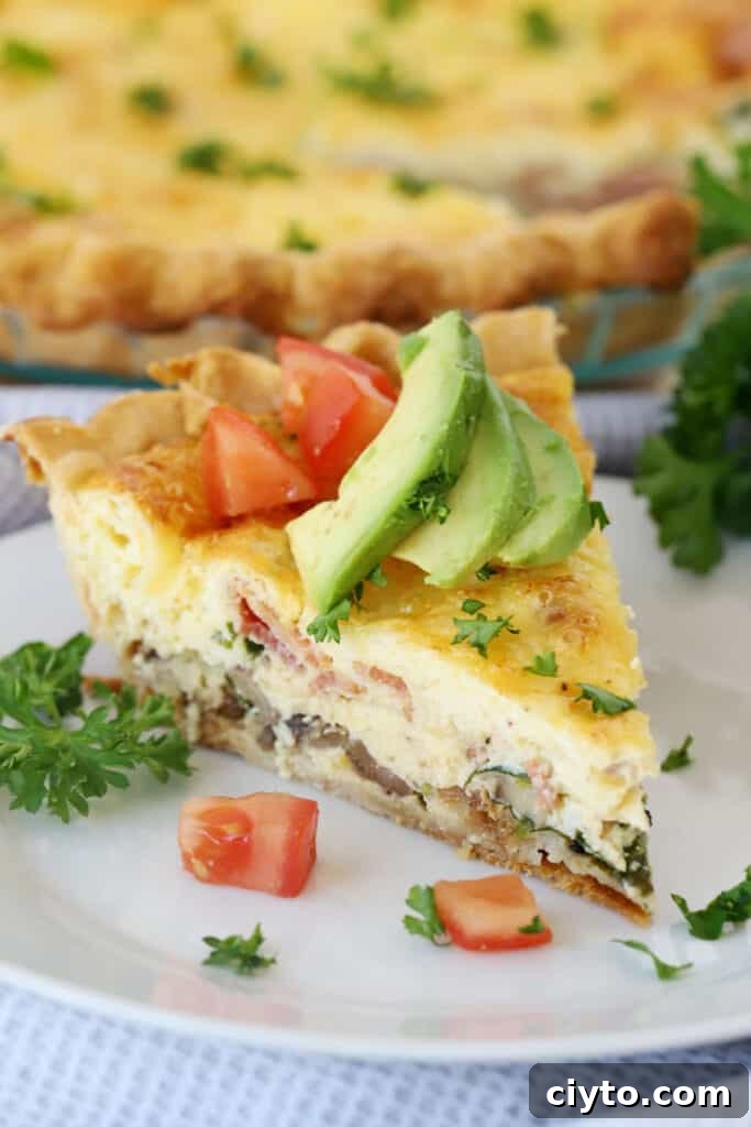 quiche recipe with avocado and tomatoes on top