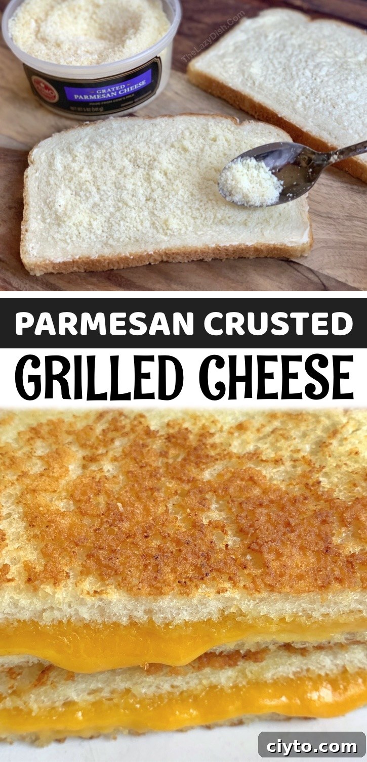 Perfect grilled cheese sandwich with parmesan crust and melted cheese