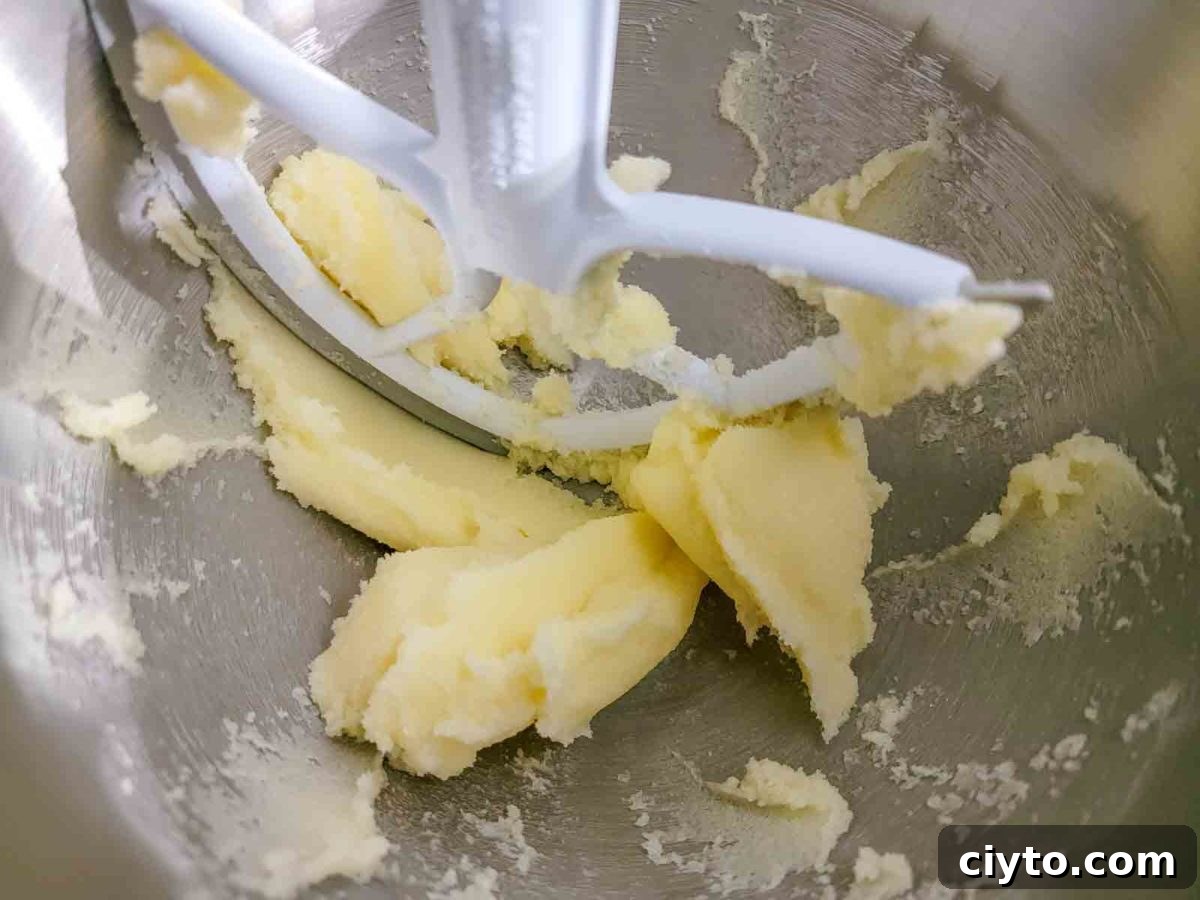 butter and sugar creamed in a mixing bowl.