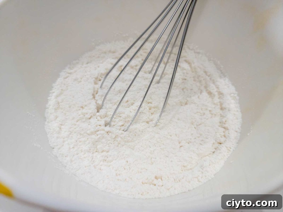 flour, cream of tartar, baking soda, and salt whisked in a bowl.