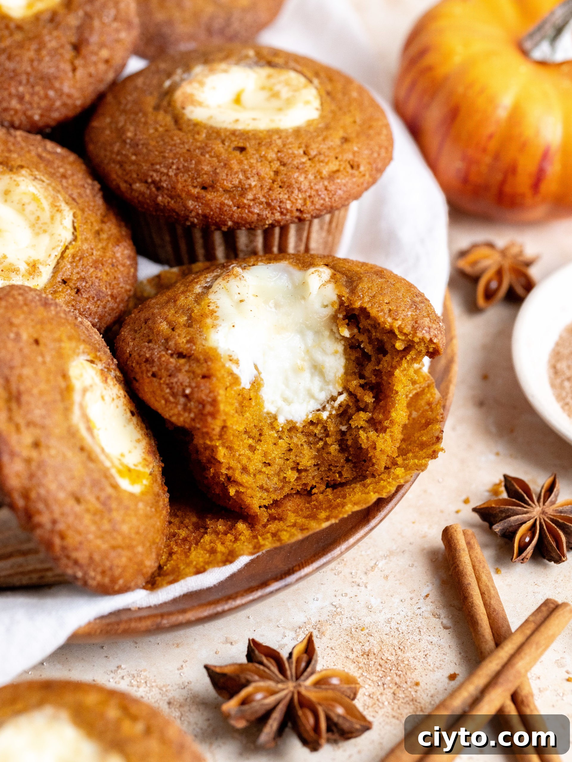 Pumpkin cream cheese muffins served for breakfast