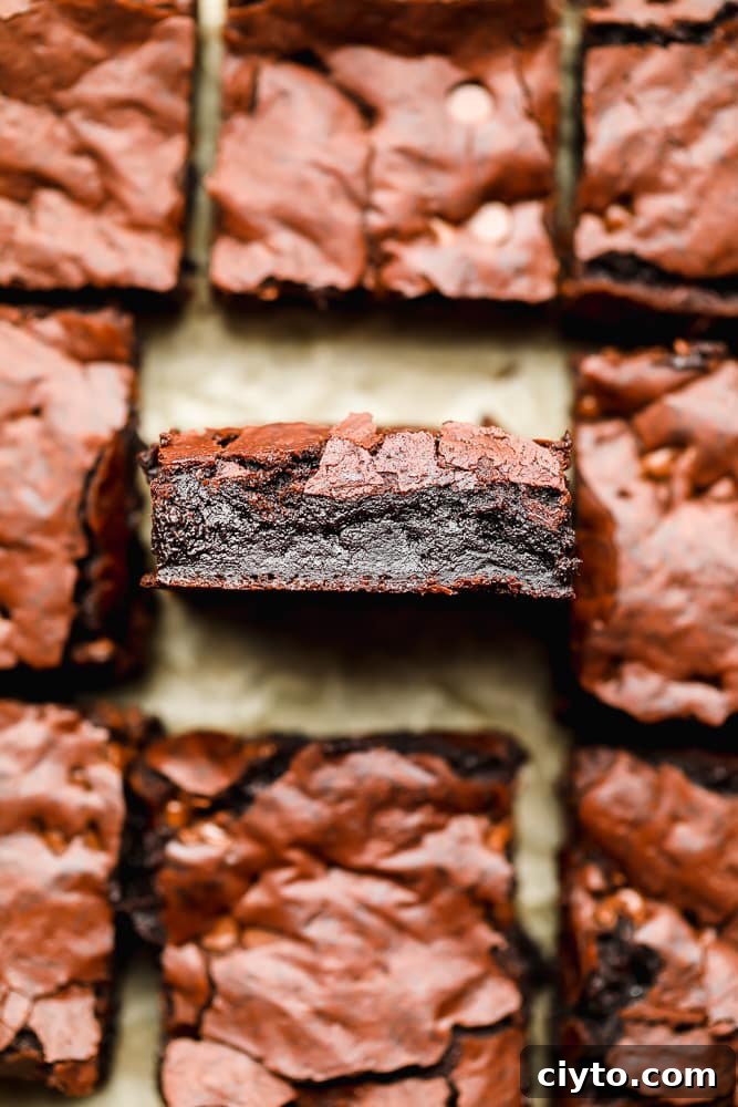 showing the texture inside of eggless brownies, very fudgy