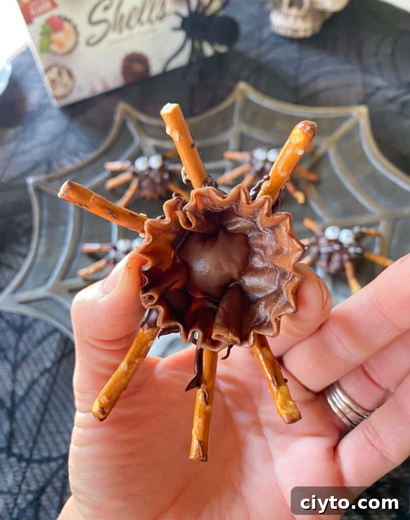 chocolate pretzel spider upside down