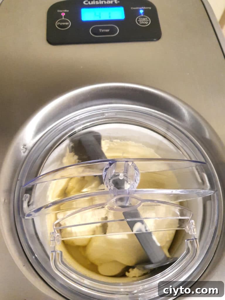 Finished ice cream in machine