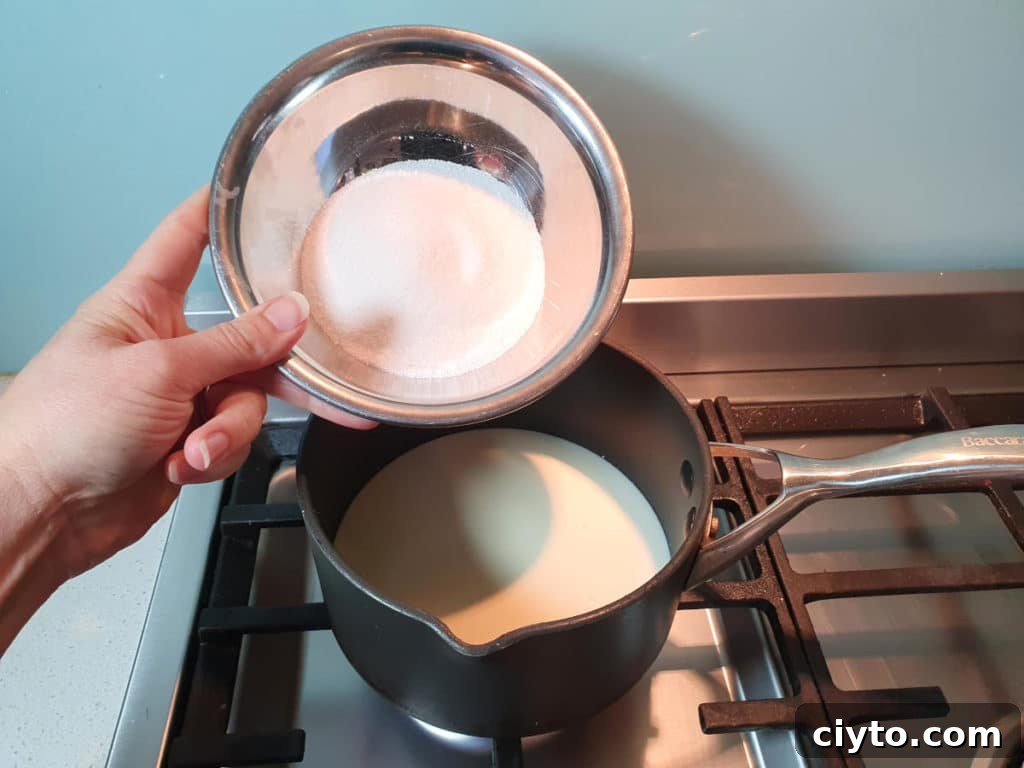 Adding sugar to pot