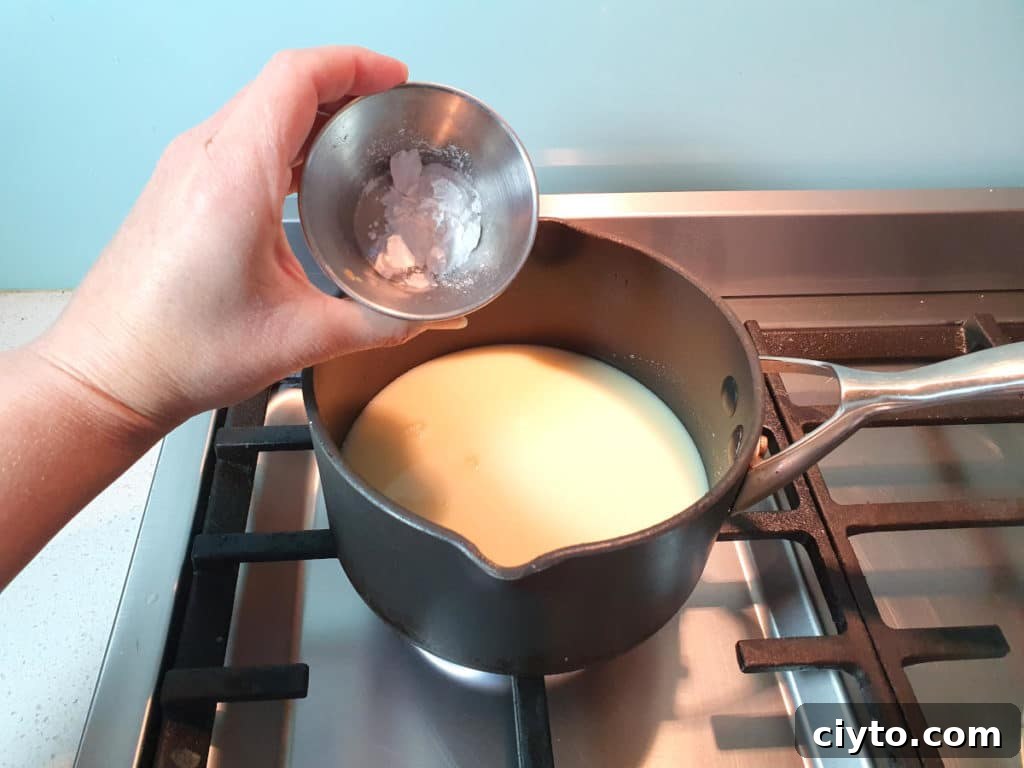 Adding tapioca flour to pot