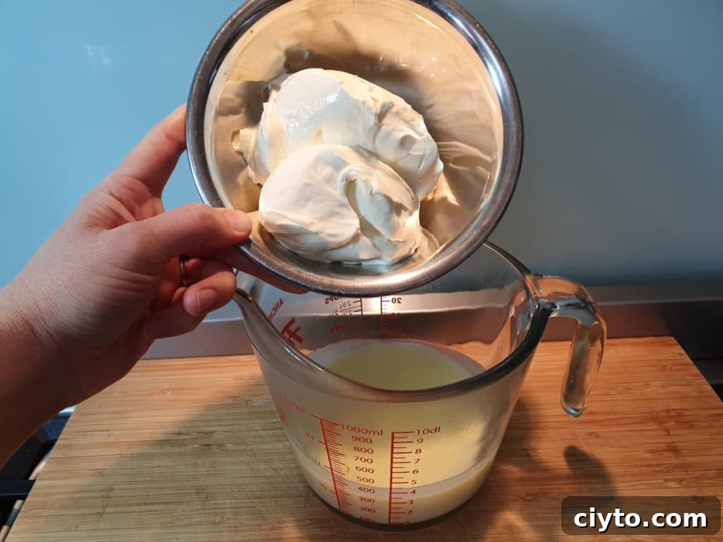 Adding sour cream to mix
