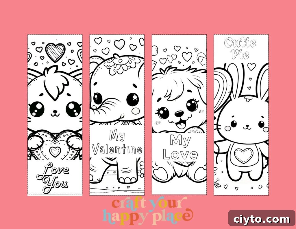 Free Printable Valentine's Day Coloring Bookmarks 2 Pink printable Valentine bookmark ready to color and use