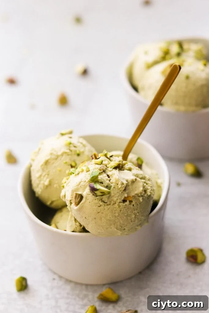 paleo and vegan pistachio ice cream in a bowl