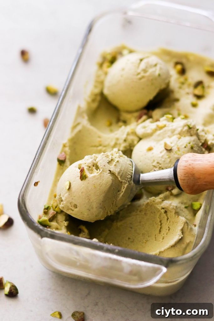 thick and creamy pistachio eggless ice cream