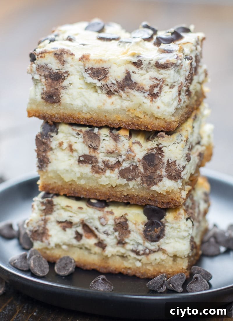 These Keto Chocolate Chip Cheesecake Bars are creamy, dreamy and low carb! At just 2.4 net carbs per bar, these sweet treats won't break your keto diet.