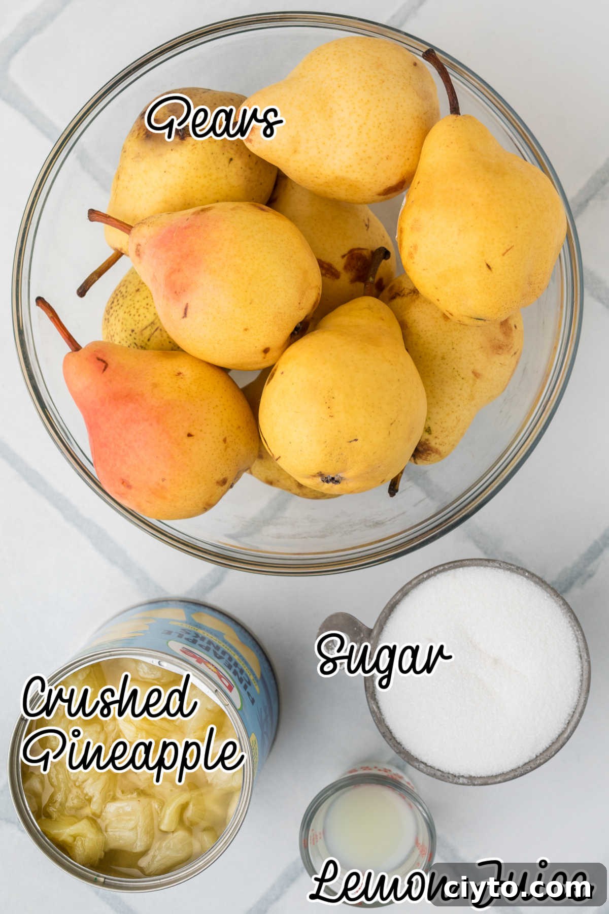 A few ingredients showing what is needed to make Amish Pear Honey.