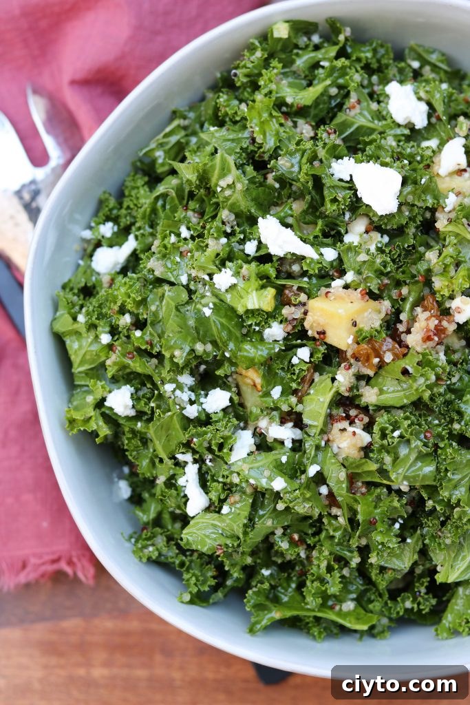 Sweet Kale Quinoa Salad with Feta plated