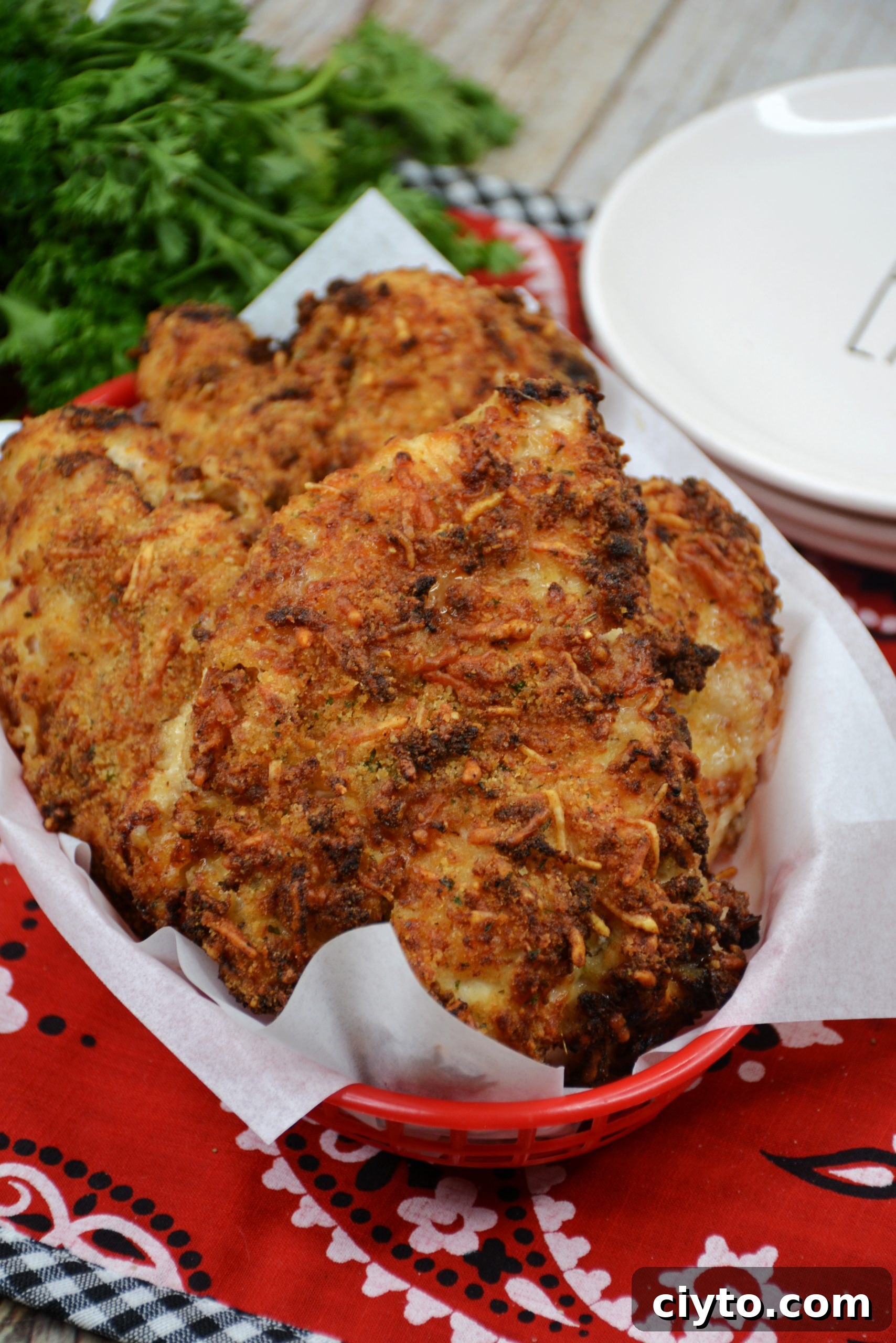Buttermilk oven fried chicken on a plate