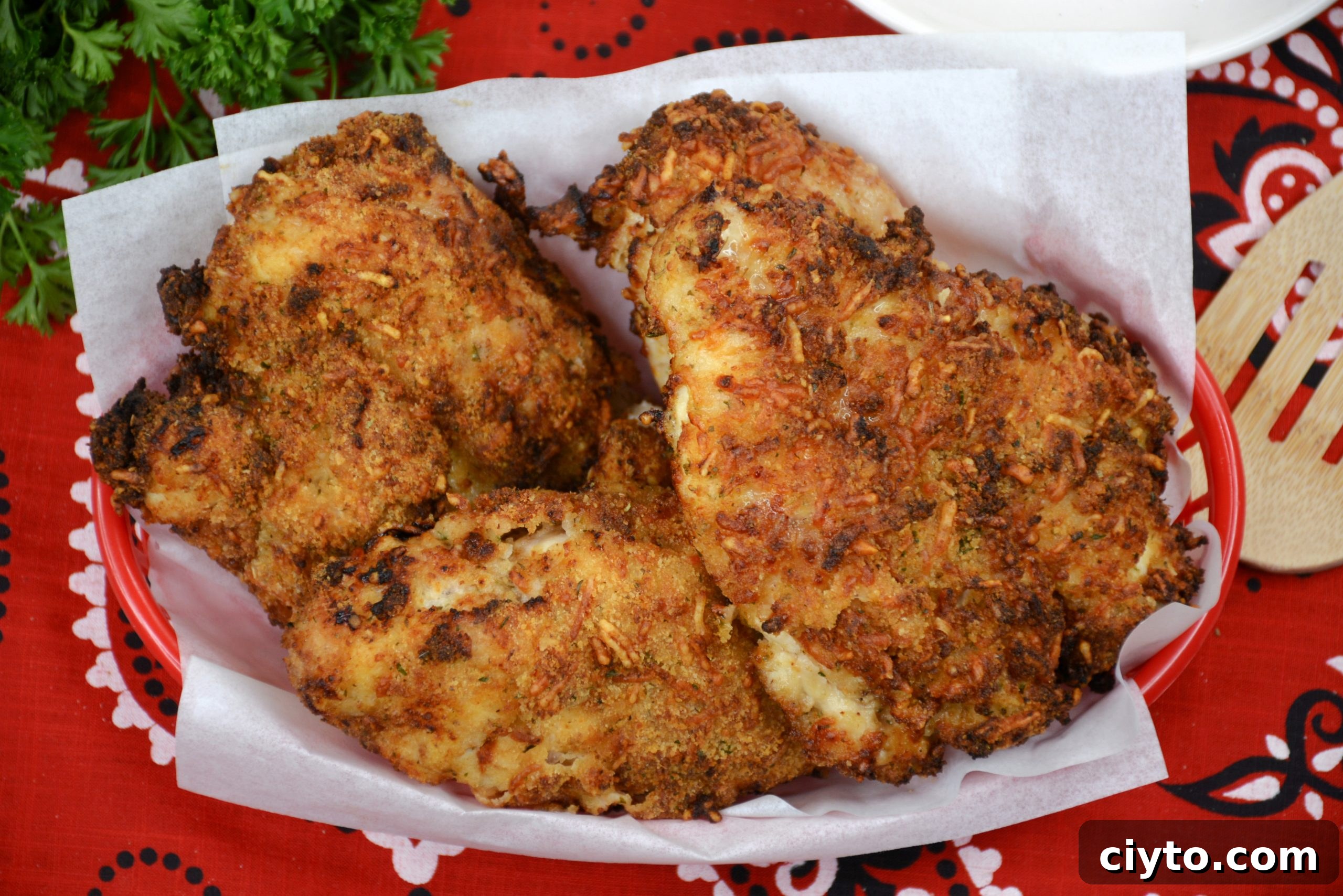Sliced oven fried chicken