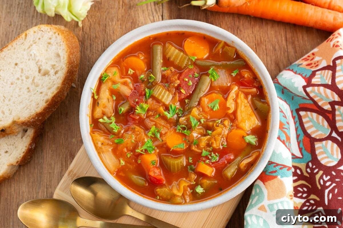 Cabbage Soup in a white bowl
