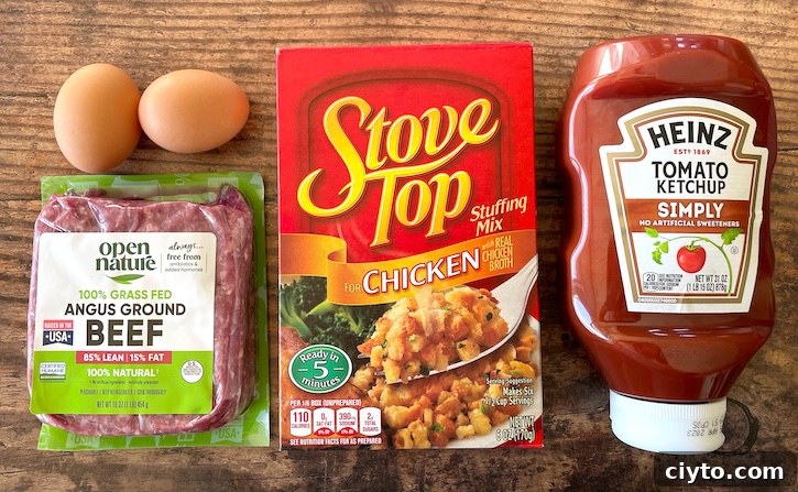 Easy meatloaf made with boxed Stove Top Stuffing, ground beef and simple pantry ingredients.