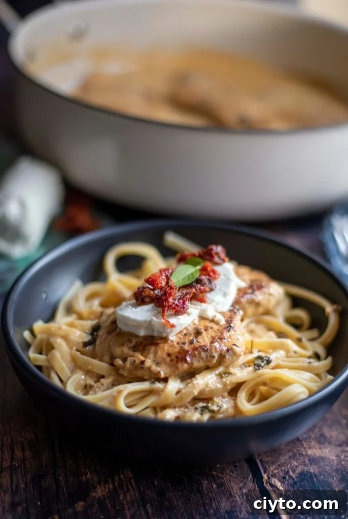 This Chicken Bryan recipe is a Carrabba's copycat that delivers juicy chicken breast with a rich garlic lemon butter sauce, topped with sun-dried tomatoes, creamy goat cheese and fresh basil.