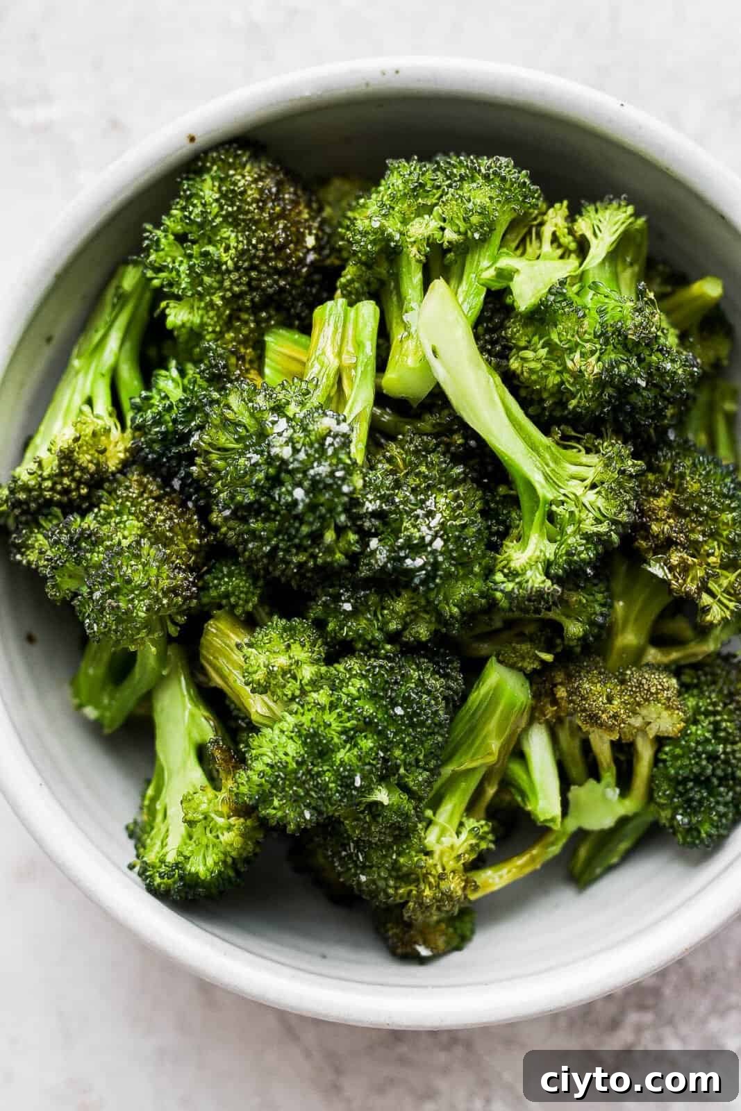 A bowl of easy smoked broccoli.