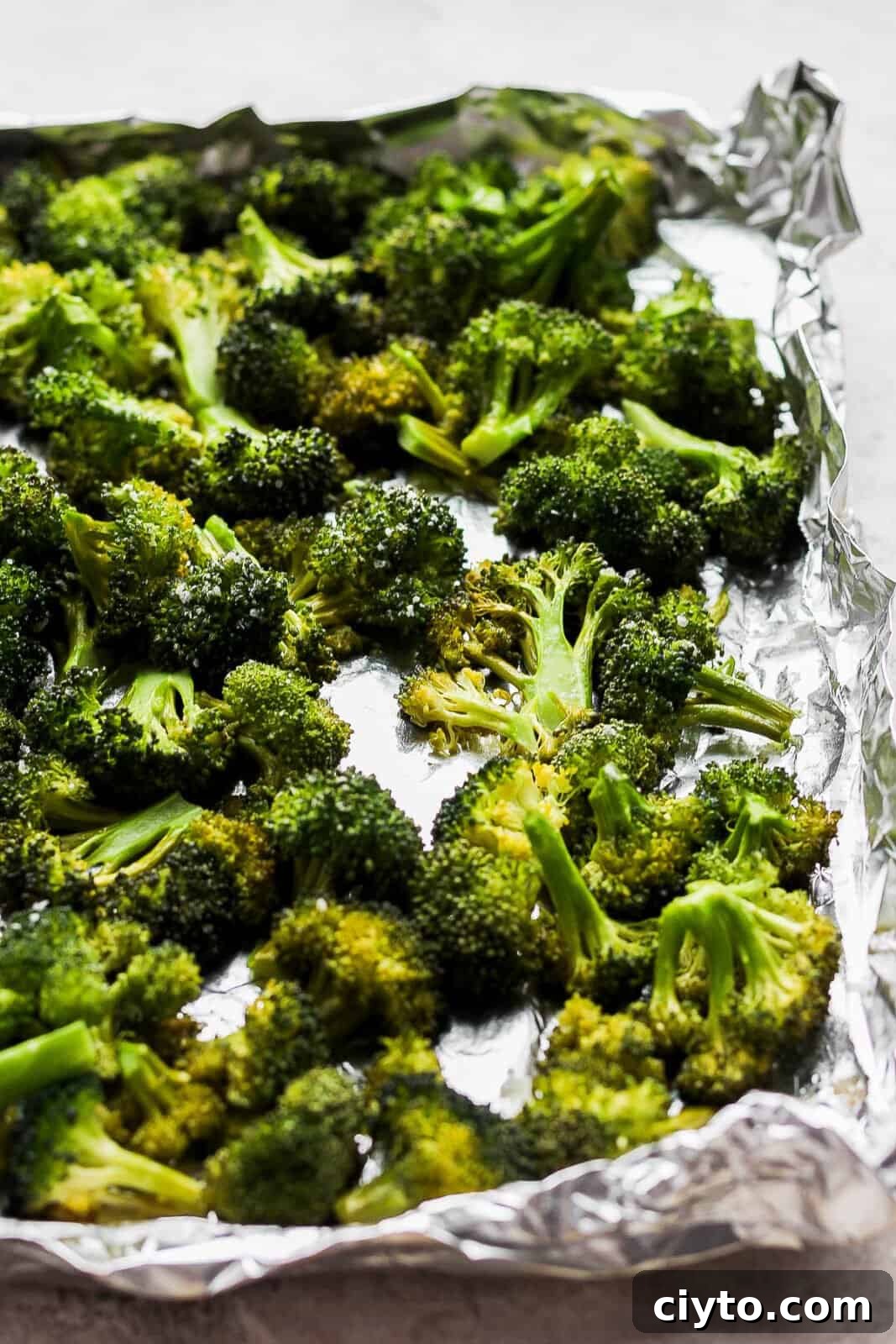 Easy smoked broccoli in an aluminum foil boat but off the smoker.