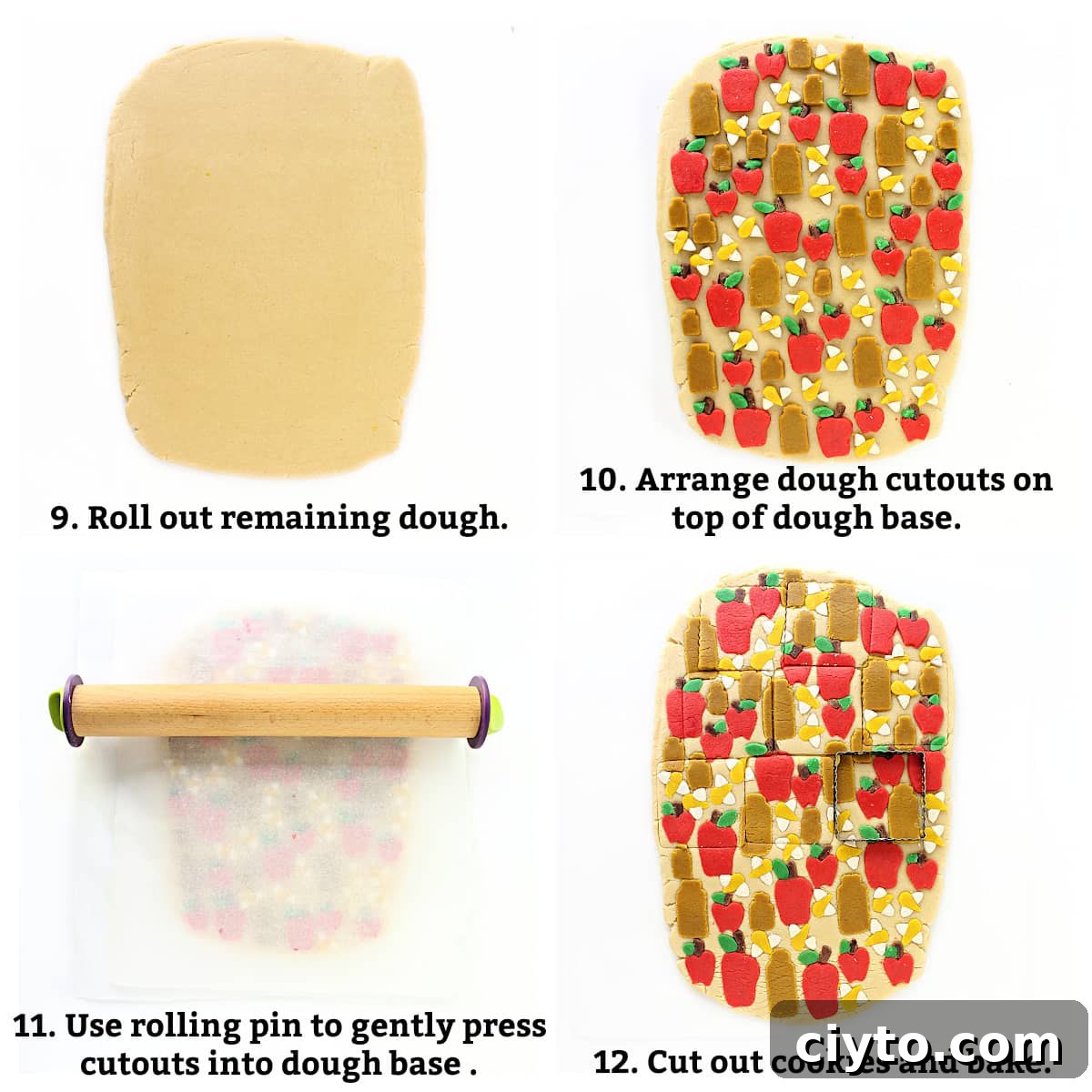 Rosh Hashanah Patterned Cookies: Creative Designs and Ideas 6 Instructions: roll out dough base, add cutouts, roll to press in cutouts, cut out cookies, bake.