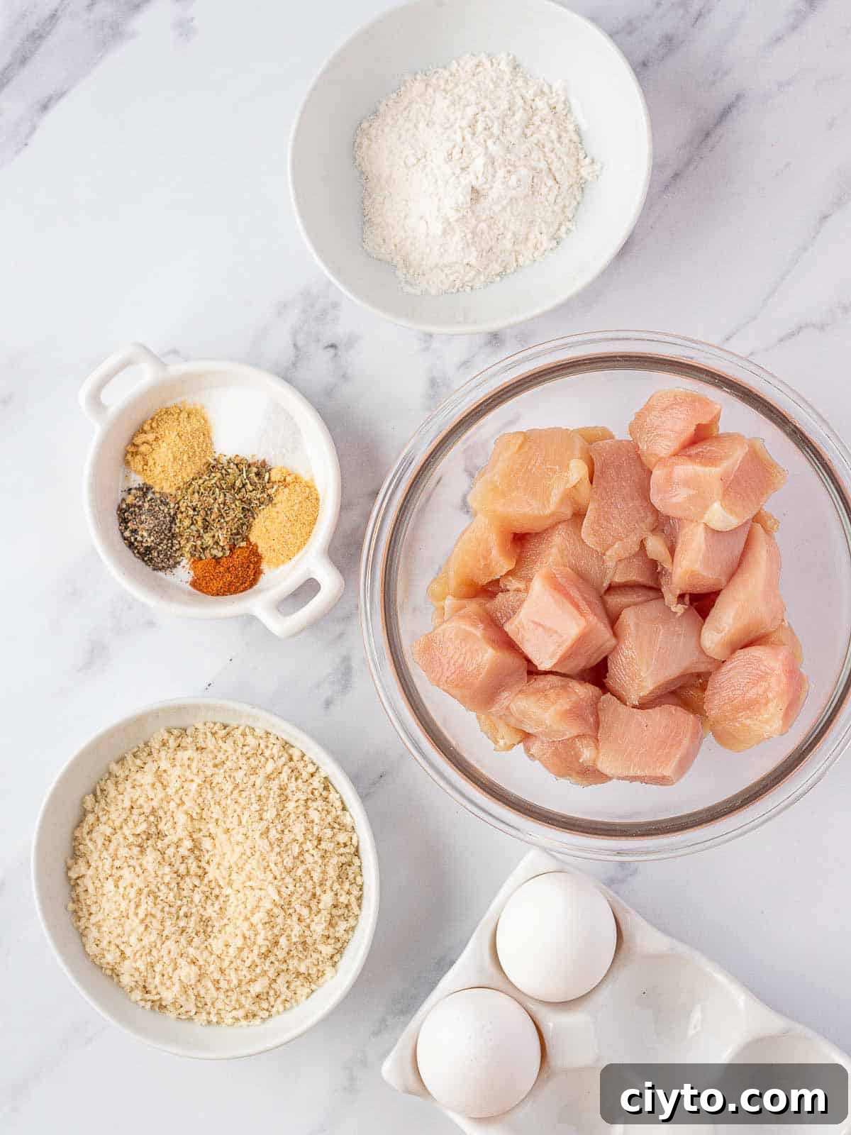Ingredients needed to make popcorn chicken