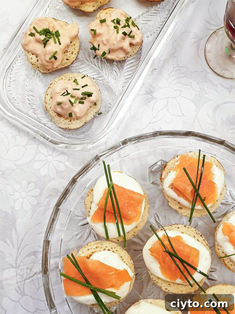 A selection of blinis with various toppings.