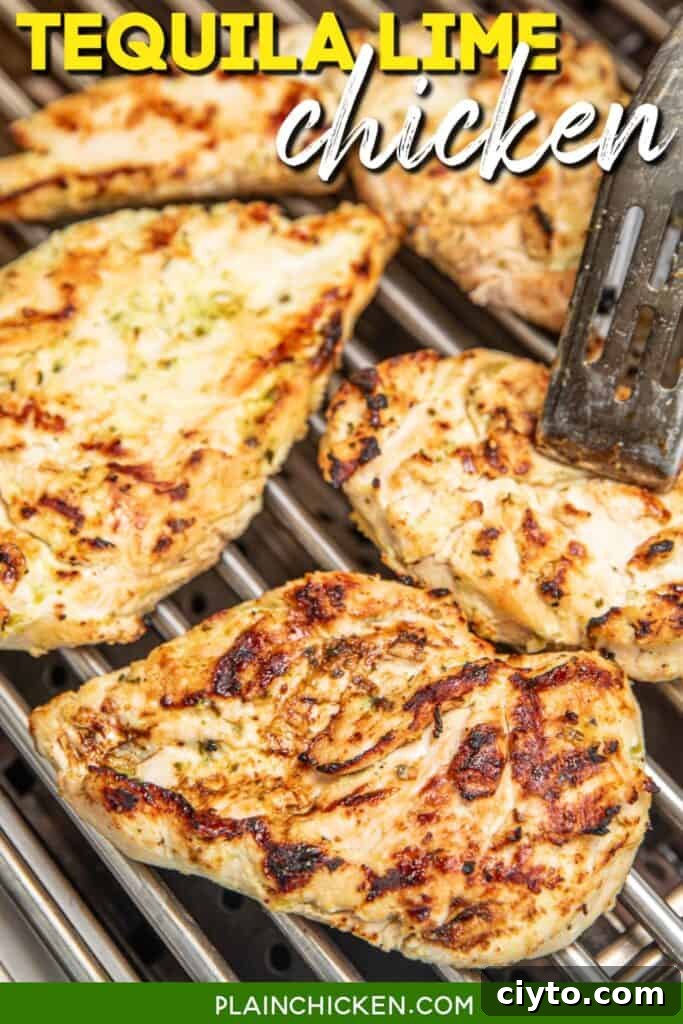 chicken cooking on the grill with text overlay