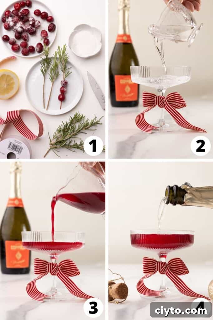 Cranberry Prosecco Cocktail Recipe 4 Collage of Cranberry Prosecco Cocktail Recipe Steps