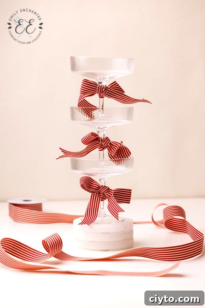 Cranberry Prosecco Cocktail Recipe 5 Couple Glasses and Christmas Ribbon