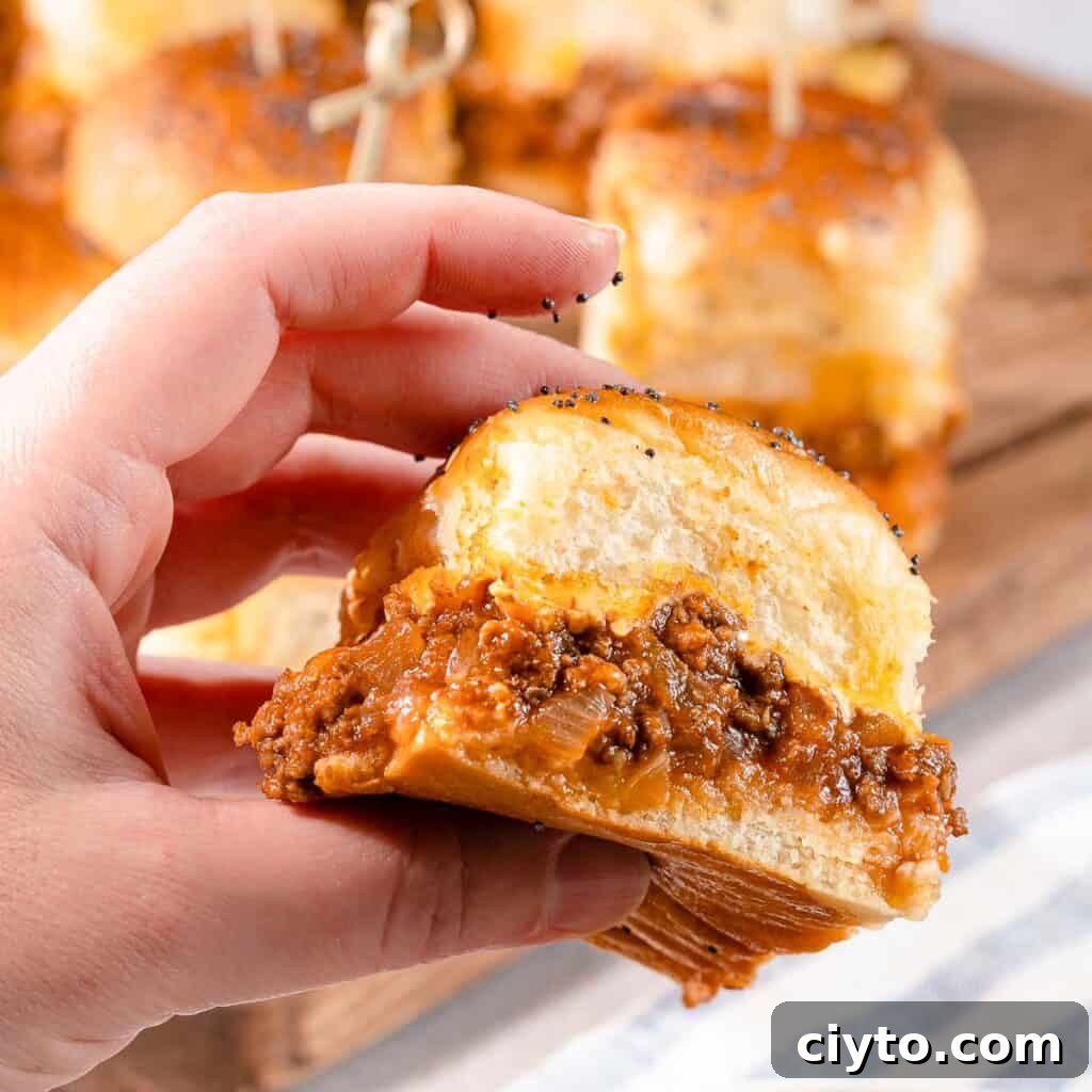 hand holding sloppy joe slider