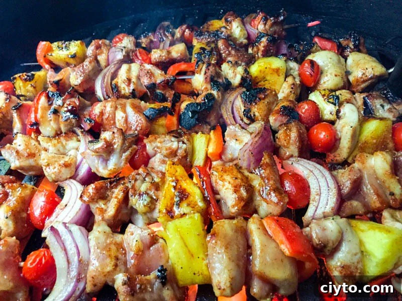 Finished Big Green Egg Honey Lime Chicken Kabobs