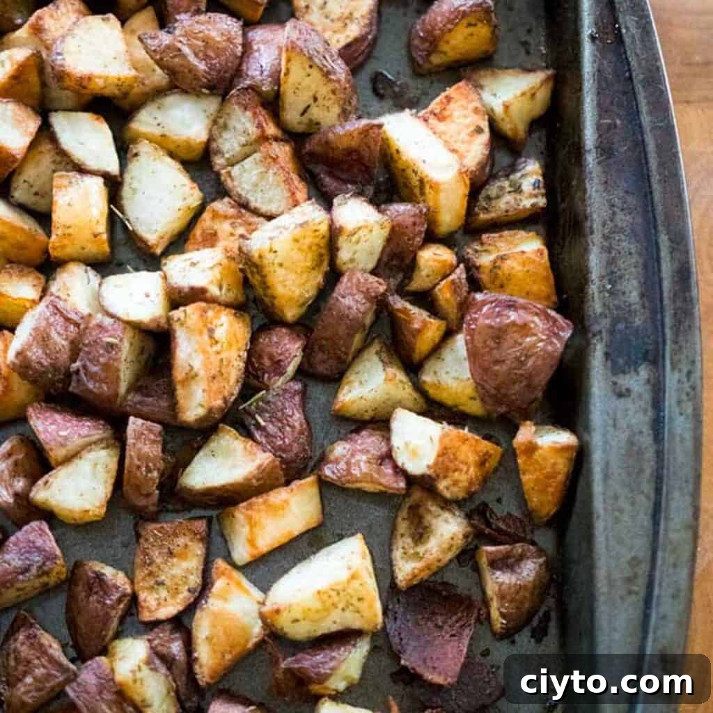crispy roasted potatoes on baking sheet