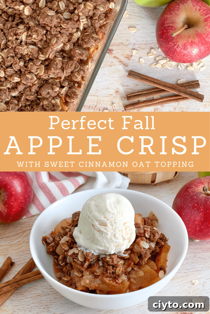 Pin Warm Fall Apple Crisp with Oats and Cinnamon for later.