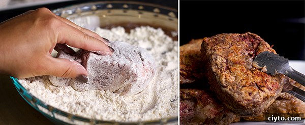Slow-Braised Tuscan Beef with Garlic Mascarpone Mashed Potatoes 4 Coating pieces of chuck roast in flour and then searing in hot oil is the first step to making Tuscan braised beef.