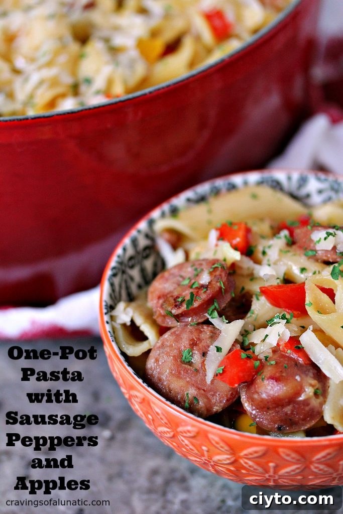 One Pot Pasta with Sausage, Peppers, and Apples; Kim, Cravings of a Lunatic