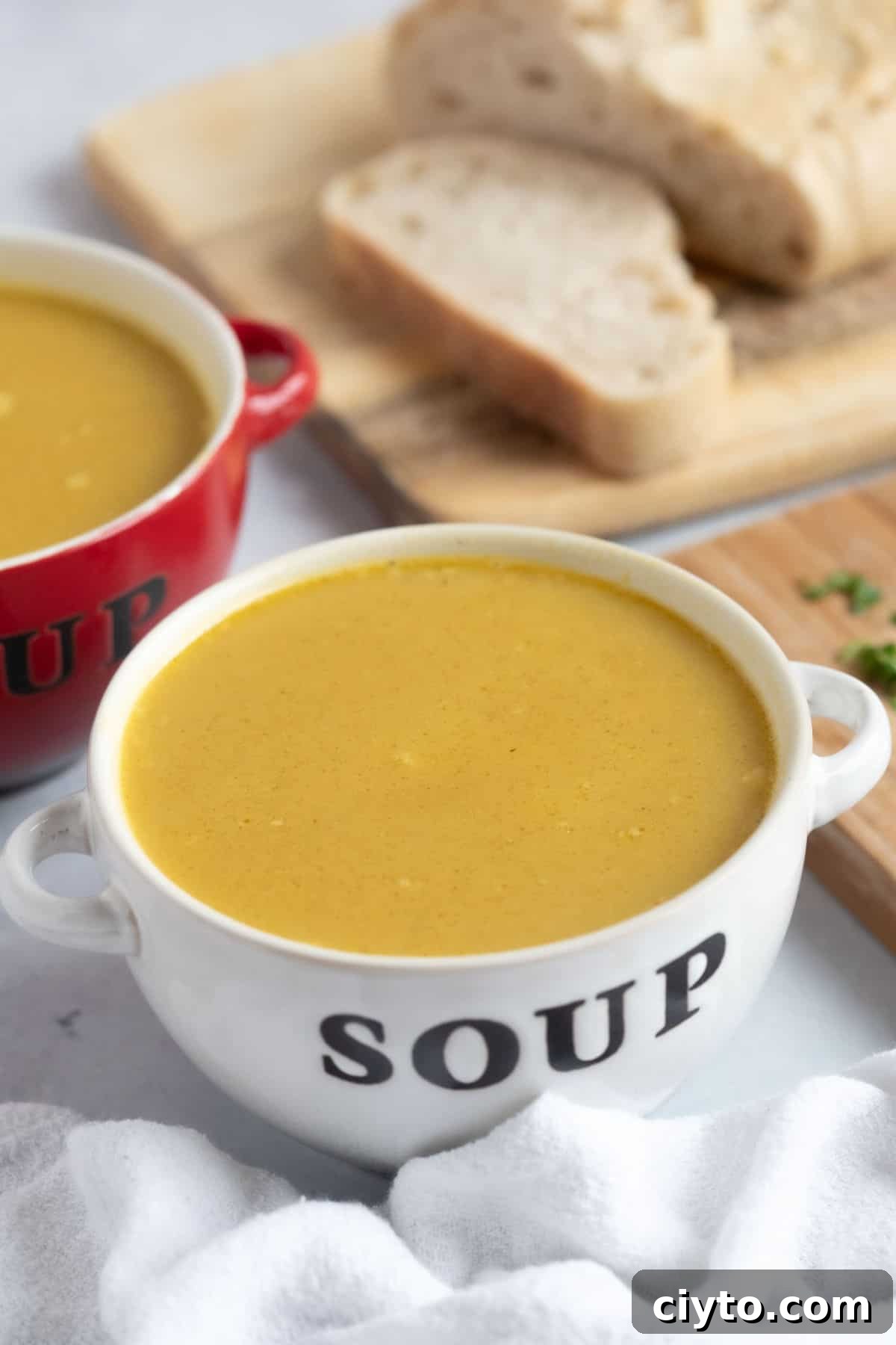 Bowls of leftover roast chicken soup.