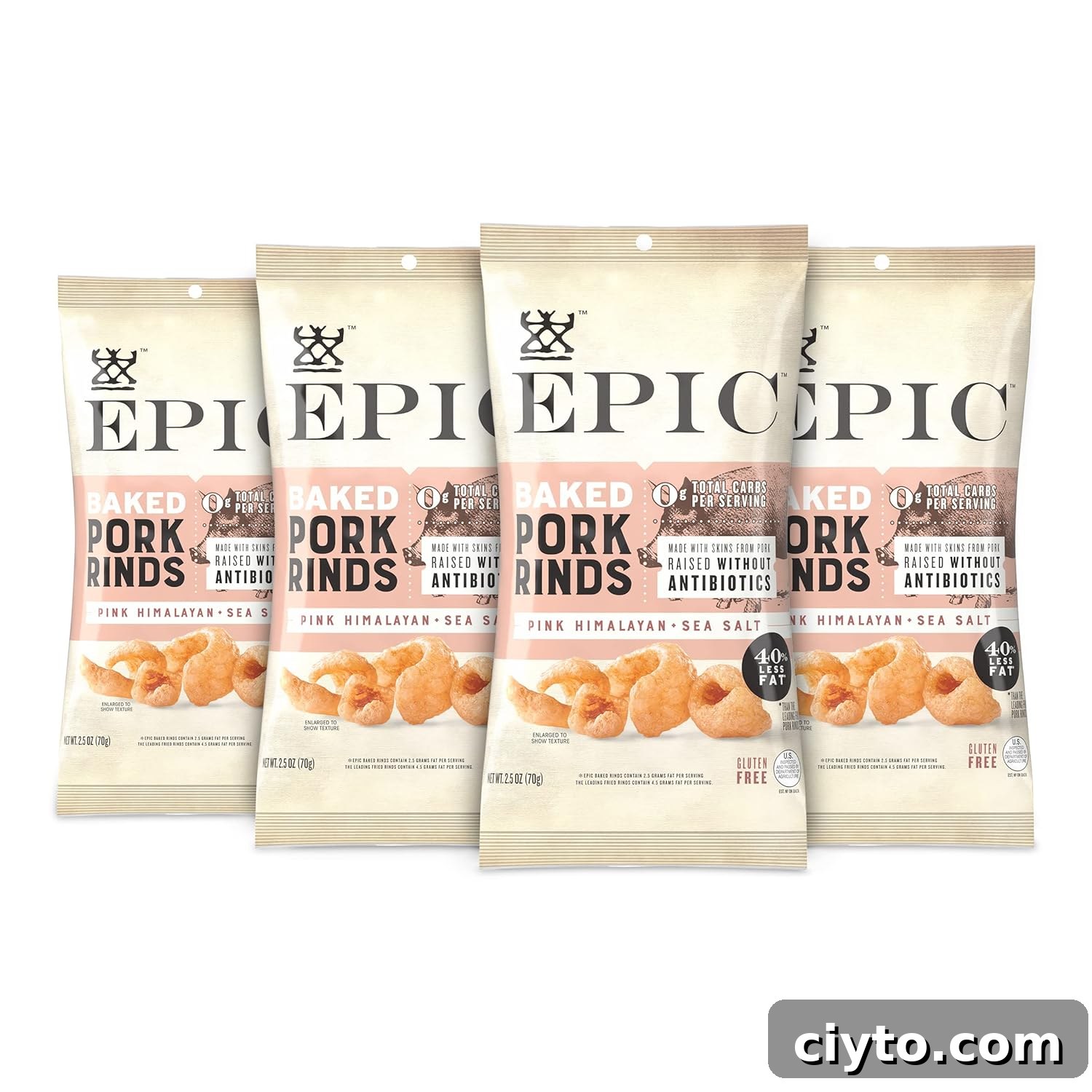 EPIC Pink Himalayan Salt Pork Rinds, Keto Consumer Friendly, 4Ct Box 2.5oz bags (Pack of 4)