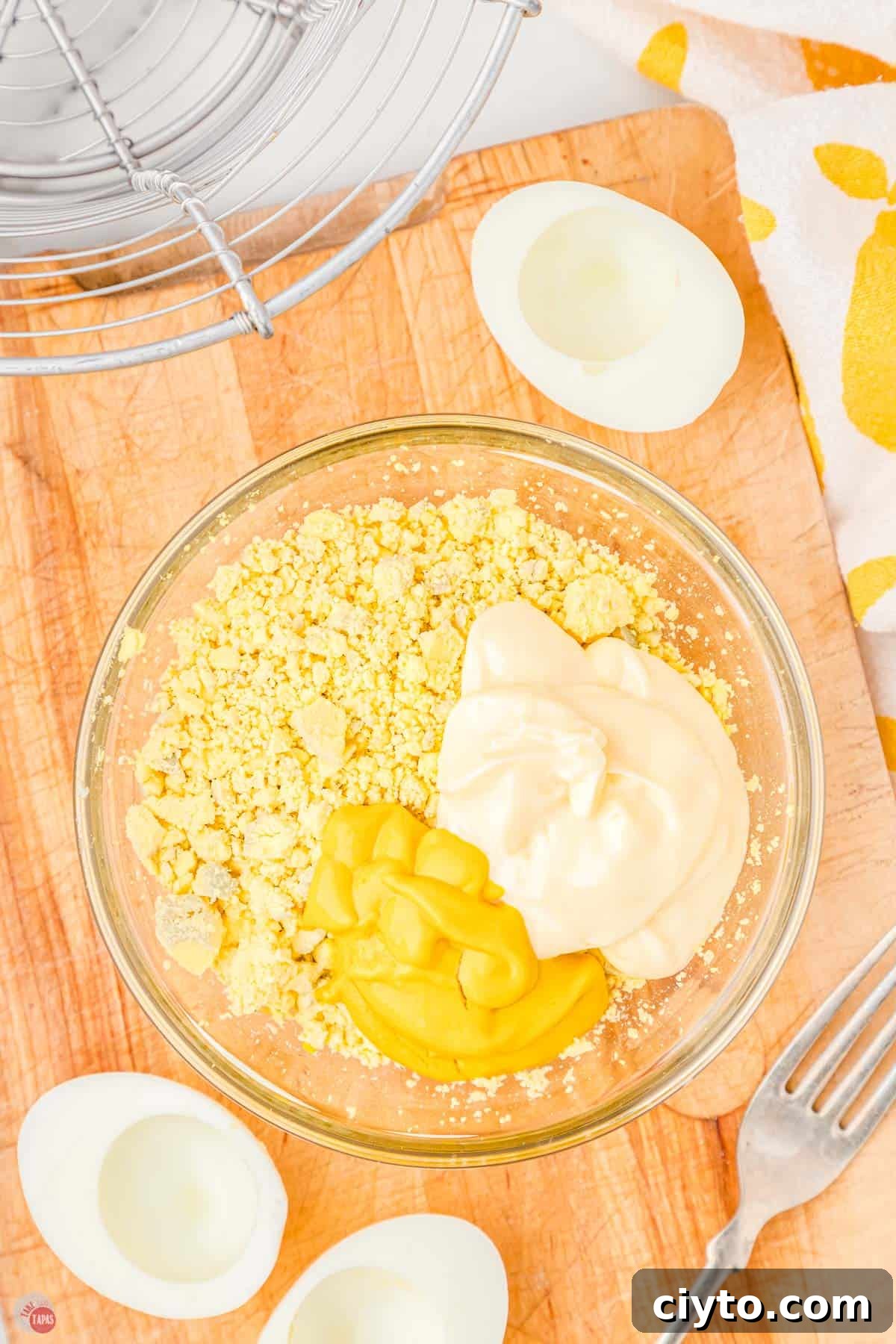 Classic Deviled Eggs Recipe for Parties and Holidays 4 deviled egg filling in a bowl